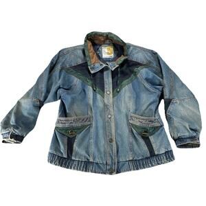 Vtg Current Seen Plaid Denim Jacket Vintage 90s Oversized Women Size L/XL